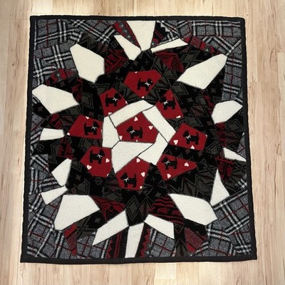 Vintage Handmade Scottie Dog Patchwork Fleece/Corduroy Throw/Wall Hanging Quilt
