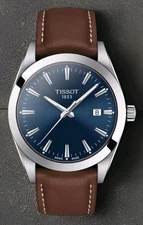 Tissot Gentleman Watch Blue Dial Brown Leather Strap T127.410.16.041.00
