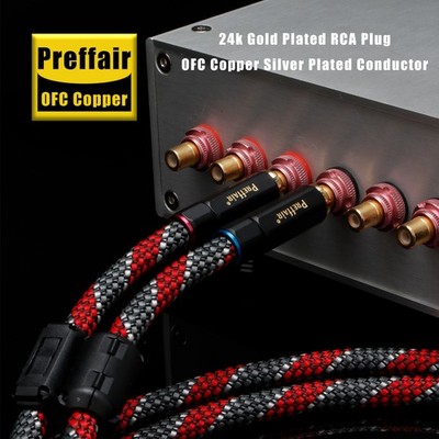 Pair 4Cores OFC Silver Plated Wire Gold Plated RCA Plug Audio Interconnect Cable