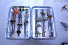   Hand Tied Fishing Flies in Perrine Aluminum Case Lot of 26 Vintage Collectible