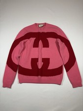 Gucci wool crewneck sweater pink oversized red GG 553519