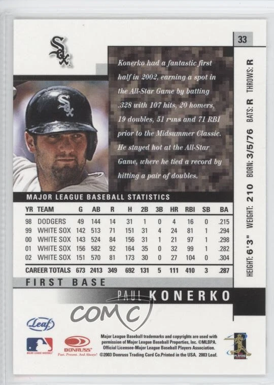 2003 Leaf Paul Konerko #33 - Image 2 of 2