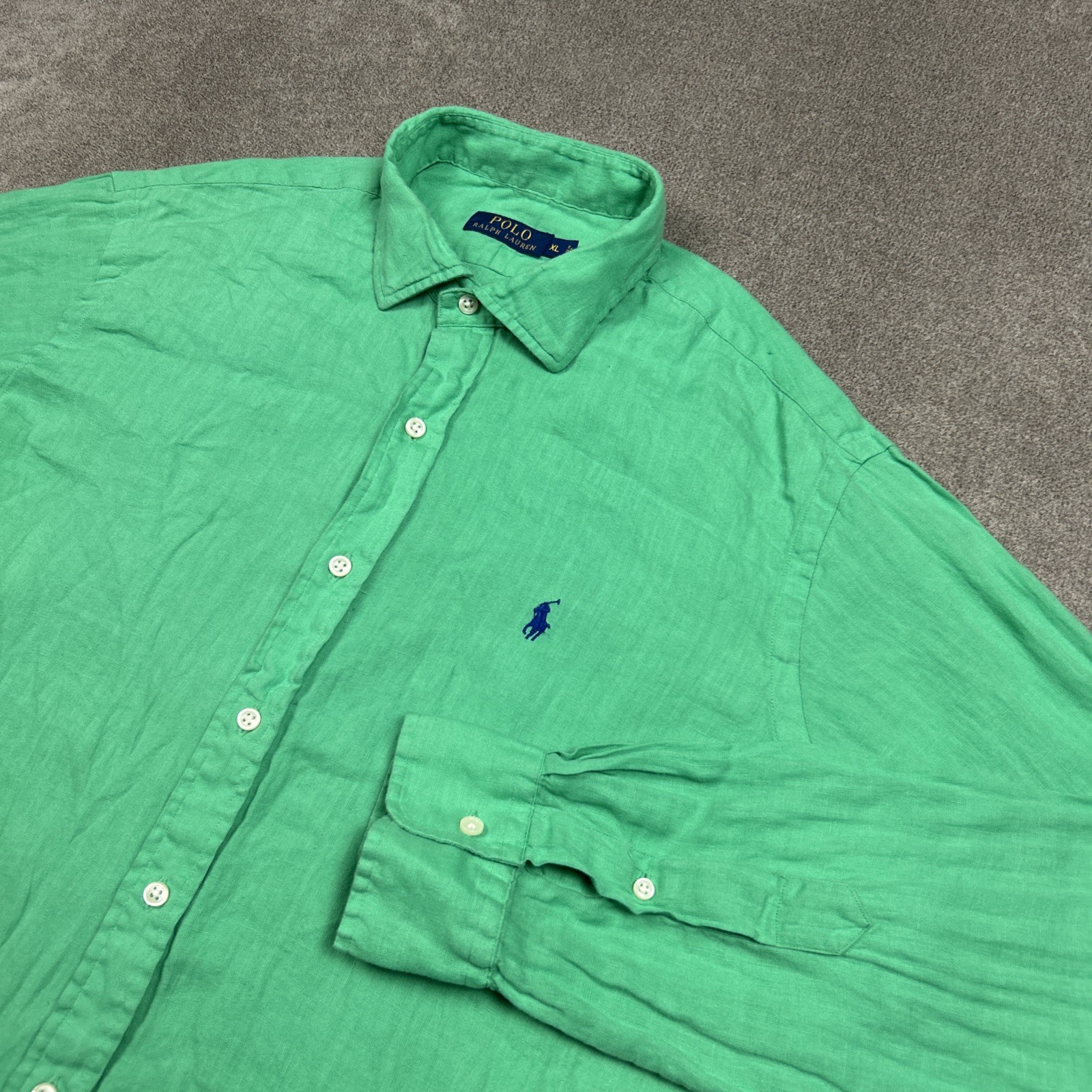 Polo Ralph Lauren Shirt Mens XL 100% Linen Green Long Sleeve Summer Casual Pony