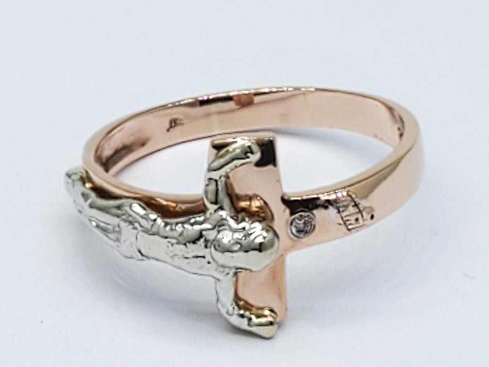 Diamond Solitaire Crucifix Ring Solid 10K Two Ton… - image 1