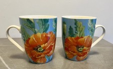 Portmeirion pimpernel Group Watercolor Poppy Teal Tea Coffee Mug X2 Set