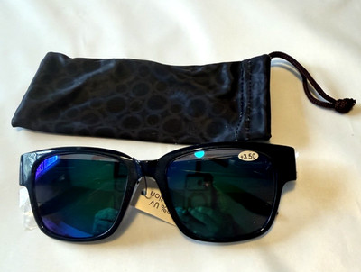 New Joy Mangano Executive Blue Lens Reading Sun Glasses Spring Temple Lens +3.50