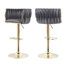 Grey Velvet Bar Stools Set of 2 - Modern Adjustable Swivel Counter Height Chairs