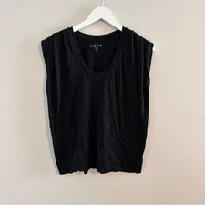 LOFT Cap Pleat Sleeve Knit Basic Black Top Size Medium