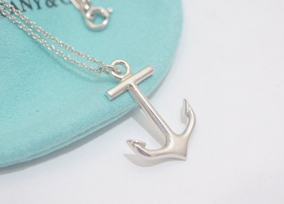 Tiffany & Co. Sterlingsilber Anker Anhänger Halskette 16''