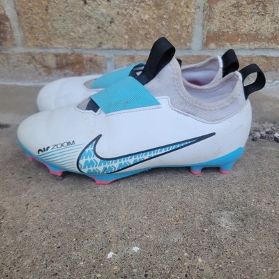 Nike Soccer Cleats Kids 1.5 White Blue Air Zoom Mercurial Laceless Athletic Shoe