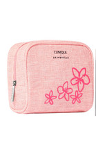 Clinique x Drawbertson Pink Light Cosmetic Makeup Bag Flower Pouch Zipper New