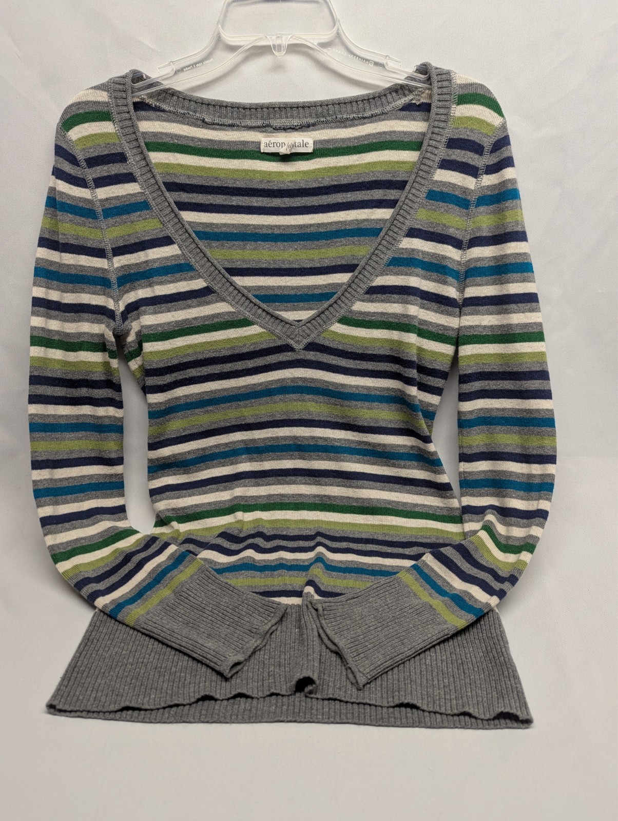 Aeropostale Striped V Neck Sweater Long Sleeves preppy large