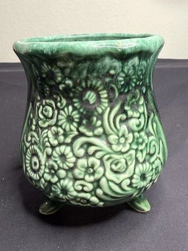 VTG MCM Hull Green Drip Glazed Pottery Floral Vase B31 Footed Bowl Dish Planter