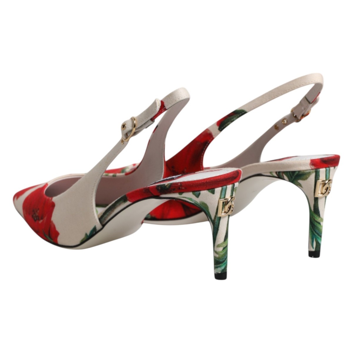 DOLCE & GABBANA Shoes White Floral Heels Slingback Sandals