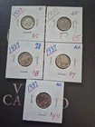 5 High Quailty Vintage 1937 Silver Mercury Dimes