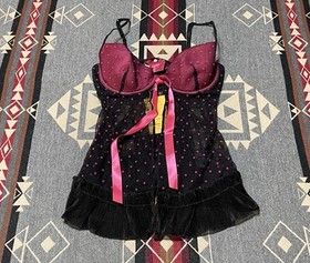 Victoria’s Secret Womens Babydoll Set Sz 34C Sexy Little Things Gold M4