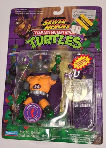 Vintage 1993 TMNT Sewer Heroes Rhinoman Action Figure 1993 New Collector Coin