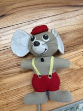 Dream Pets Mouse Small Plush Stuffed Animal Gray Red Yellow Hat Overalls 1977