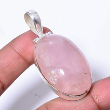Pink Rose Quartz - Brazil Silver Plated Handmade Pendant 2.22" P167