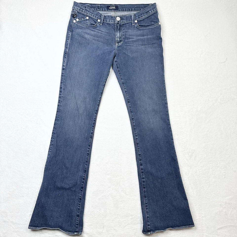 Pantalones de mezclilla Rock & Republic para mujer 31 Kurt tiro bajo corte boot lavado oscuro desvanecido solapa bolsillo Foto 2 de 4