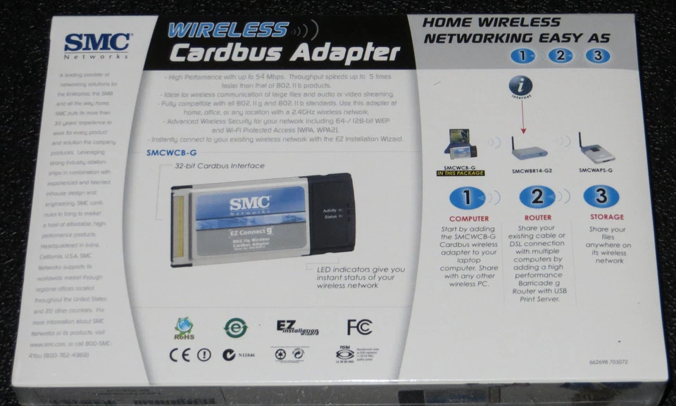 **NEW**  PCMCIA PC Card Wireless Wi-Fi 802.11G SMC Card for win 98SE/2000/XP - Image 2 of 2