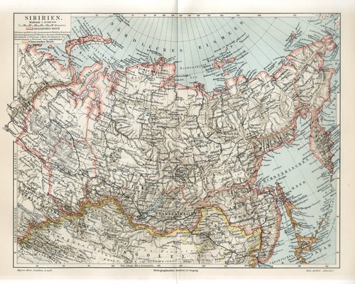 1895 RUSSIA SIBERIA URAL BAIKAL KAMCHATKA SAKHALIN MANCHURIA CHINA MONGOLIA Map
