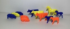 Lot Of 12 Vintage Hard Plastic Animals Horse Cow Sheep Pig Multi-Color