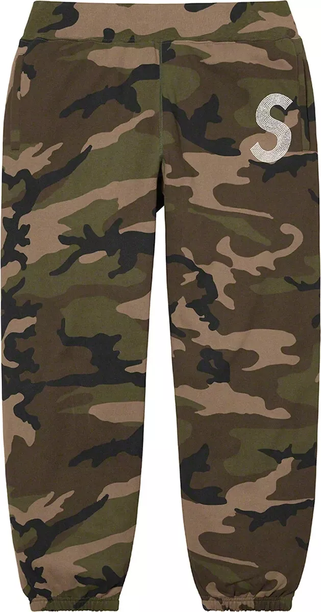 Pantalon de survêtement Supreme Swarovski S logo camouflage XLarge EN MAIN 100% authentique