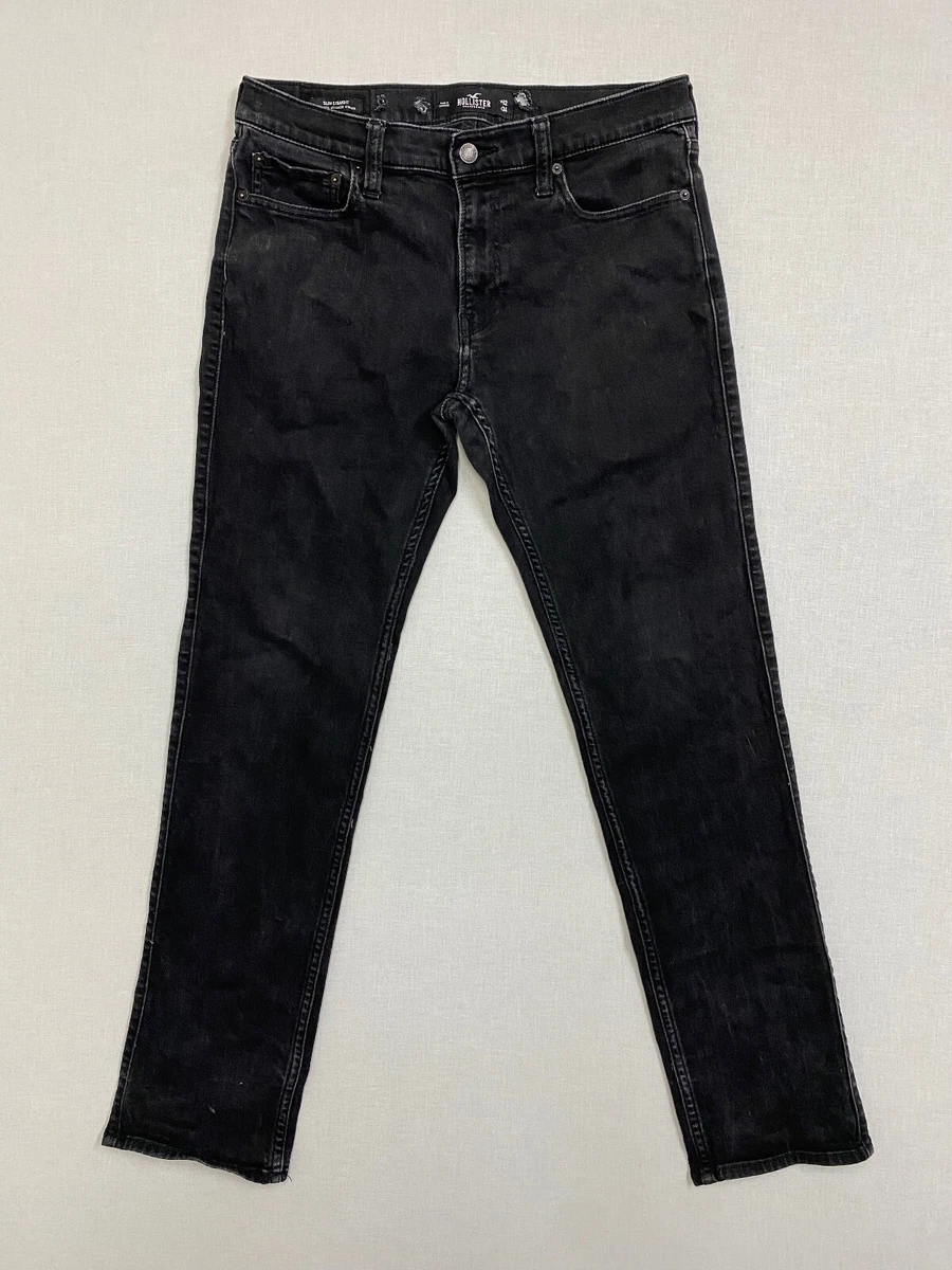 Hollister jeans size 32 men black straight slim advanced stretch low rise  denim