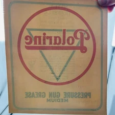 Vtg Med Polarine Pressure Gun Grease Standard Oil Can Water Transfer Label 7X8