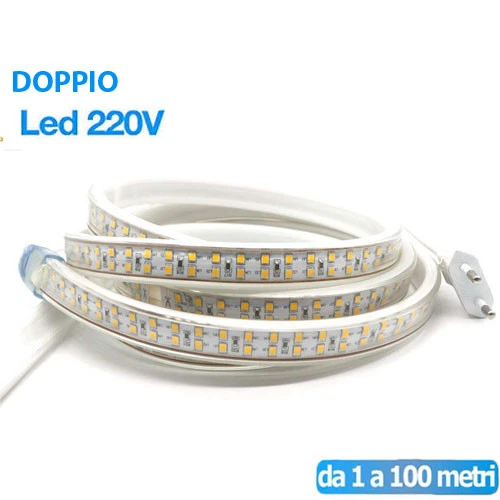 STRISCIA LED STRIP DOPPIO LED 5050 3014 INTERNO ESTERNO 220V BOBINA 1MT A 100 MT - Immagine 2 di 3