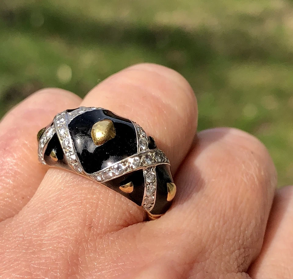 Hidalgo Vintage Diamond Ring Estate Fine Jewelry Pre-Owned Size 7 Enamel - Image 4 of 4