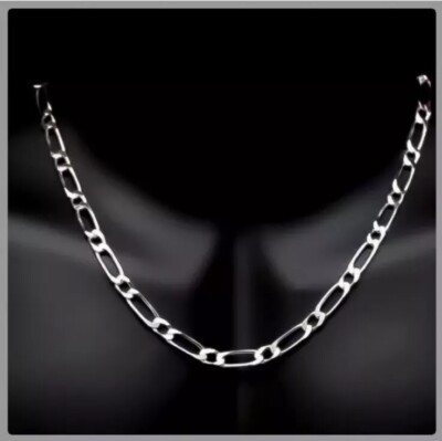 Chaîne Maille Figaro Diamantée 50 Cm X 6 Mm En Argent Massif Rhodié - Haute Qualité