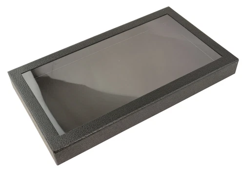 Large Black Display Case with Detachable Lid and Grey Velvet Pad -BD83-2F/931GRY