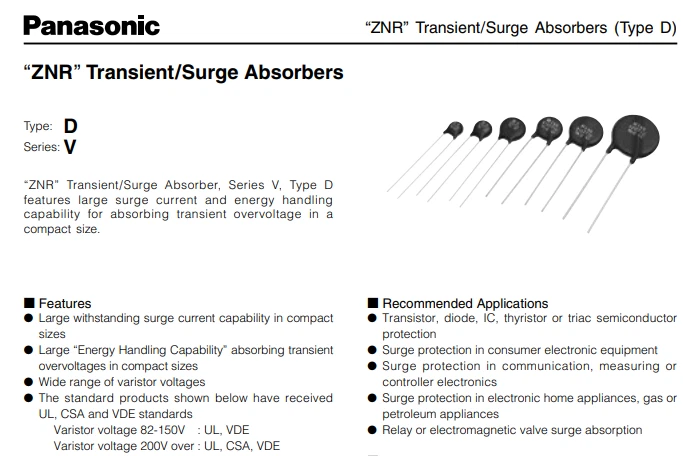 LOTE DE 8 - PANASONIC - ZNRK361-03 - MOV. Varistor de óxido metálico, 230 VCA / 300 VDC Foto 4 de 4
