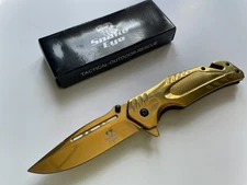 Snake Eye SE-5261GD Spring Assisted Folding Gold Pocket Knife Drop Point 8"