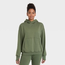 All In Motion Women's Fleece Hoodie SMALL Olive Green Thumb Holes New