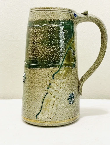 1982 Wally Smith Green Brown Studio Pottery Stein Tankard Signed Fire Reduction