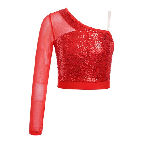 UK Kids Girls Sequins Crop Tops Spliced Long Sleeve Jazz Hip Hop Dance Costume - Picture 6 of 135