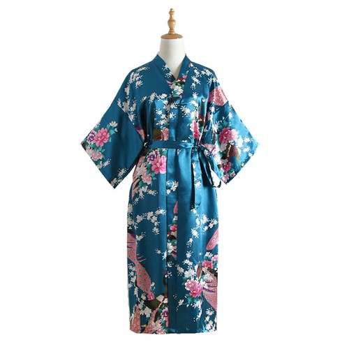 UK Women Gown Lady High Quality Long Peacock Bride Kimono Robe satin Night Dress - Picture 5 of 40