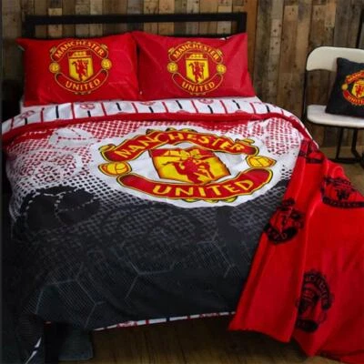 Manchester United FC Crest Double Duvet Cover Set Football Reversible Bedding