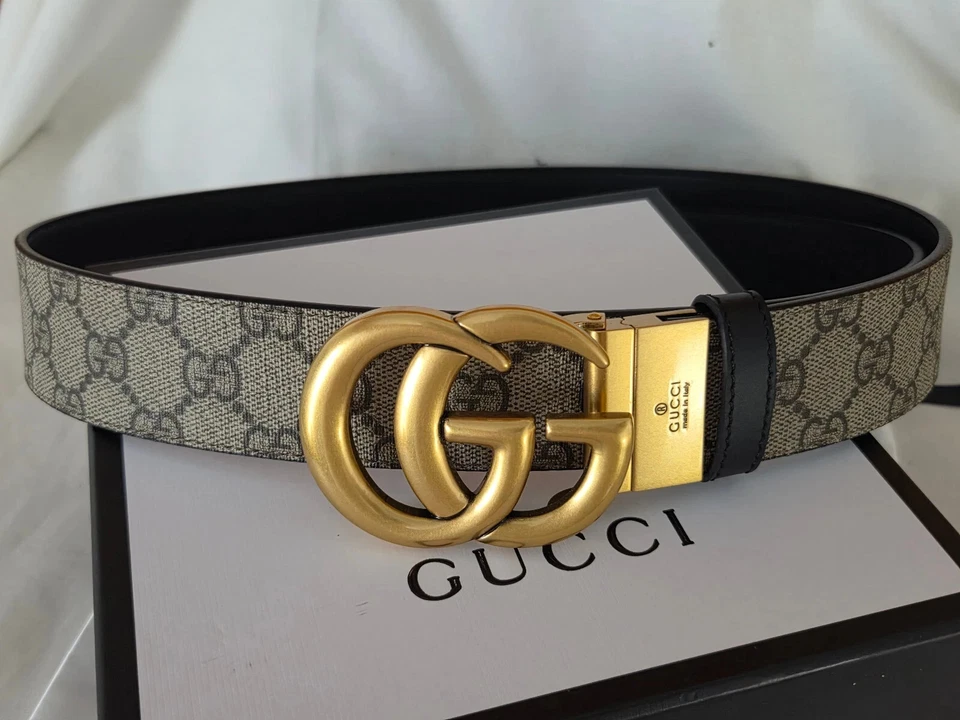 Cinturón reversible de cuero negro/marrón Marmont Gucci dorado GG 110 cm 38/40 - Libre de servicio - Imagen 4 de 4