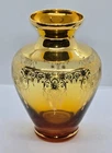 Pre-owned Hand Blown Vecchia Murano Amber Glass Vase 24K Gold inlay-5" tall