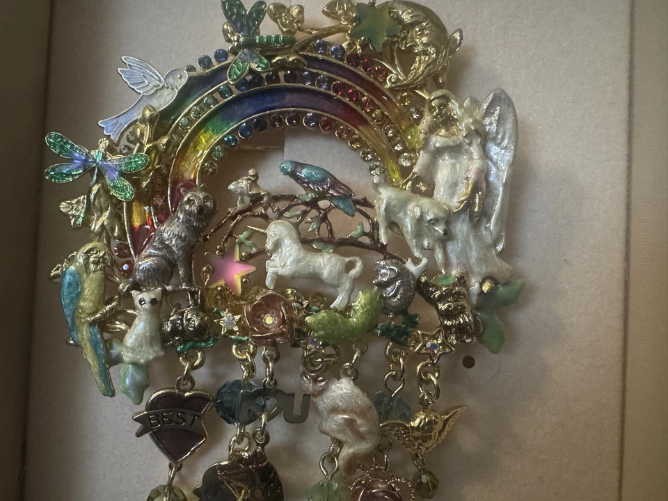 Kirks Folly Enamel Rainbow Bridge Best Friends Love Animal Dog Cat Bird Brooch - Image 3 of 4