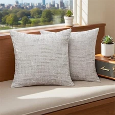 Set of 2 Decorative White Throw Pillow Covers 18x18 No Cusion Inserts, Boho P...