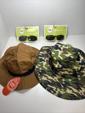 2 Hats  2 Sunglasses Boys Kids Bucket Safari Hat Camo  Brown Summer Beach Sun
