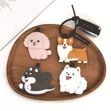 Cute Squeaky Dog PU Leather Keychain Corgi Samoyed Teddy Husky Backpack Pendant