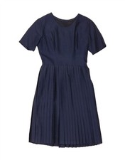 VINTAGE Womens Pleated A-Line Dress UK 12 Medium Navy Blue PG08