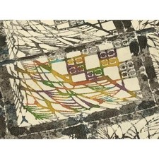 Heiwaya Kimono Small Pattern Dyed Branch Leaf Crepe Used Japan