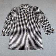 St John Houndstooth Jacket Women 6 Navy White Long Gold Tone Buttons USA STAINS
